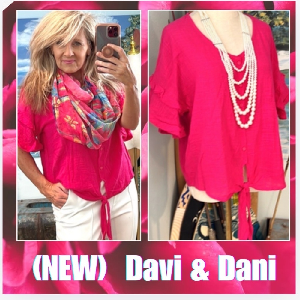 NWT Davi & Dani, Statement Pink,Tie-Front Pull-Ov… - image 7